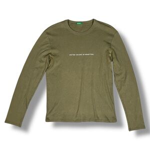 Vtg Y2K United Colors Of Benetton Green Logo Long Sleeve T Shirt Italy Sz M-L